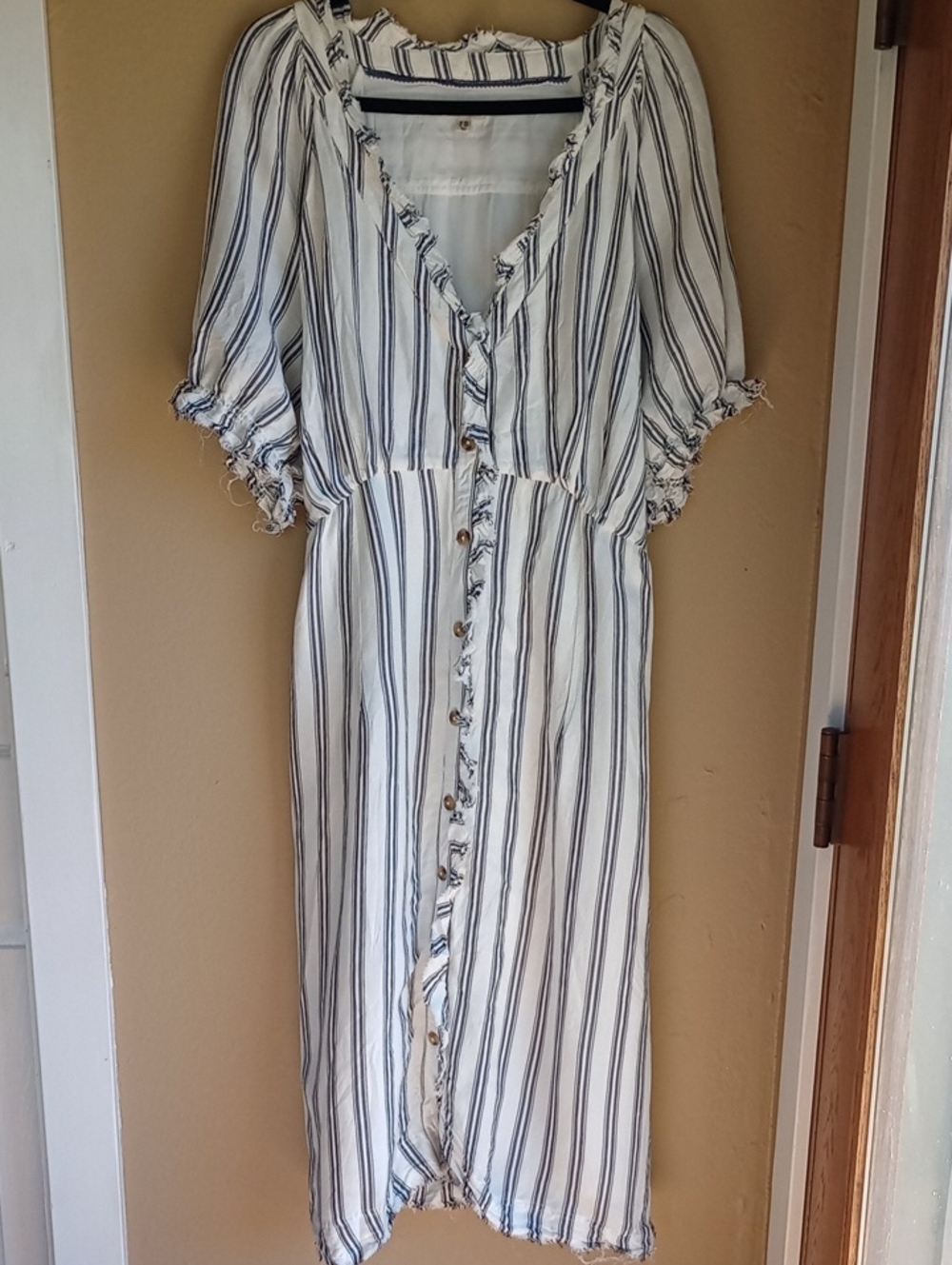 Pilcro Stripped Balloon Sleeve V Neck Button front Shirt Dress Plus Size 28W